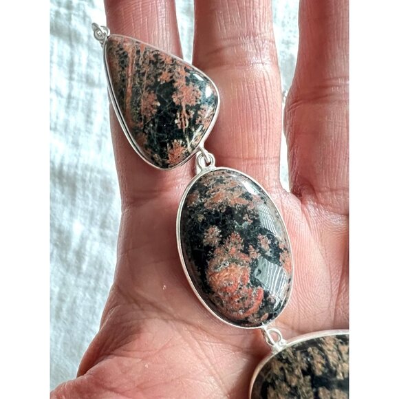925 AURA! Red Snowflake Obsidian Statement Necklace! - Picture 6 of 11